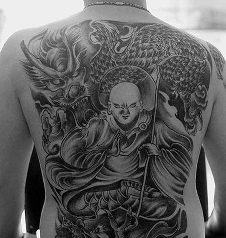 满背地藏王和龙纹身图案