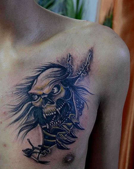 胸前鬼头纹身图案