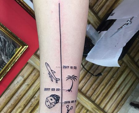 手臂飞机日期纹身图案