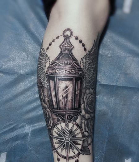 小腿路灯纹身图案