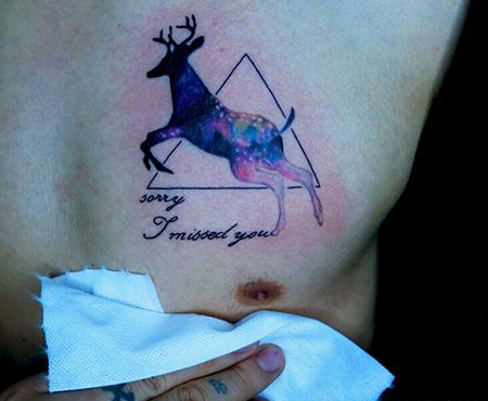 胸前星空马鹿纹身图案