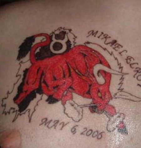 背部红牛金牛座纹身图案