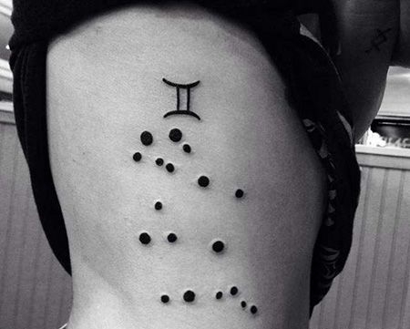 侧腰圆点和双子座纹身图案