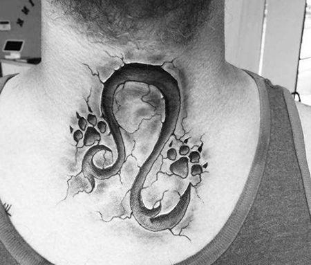 颈部石裂狮子座纹身图案