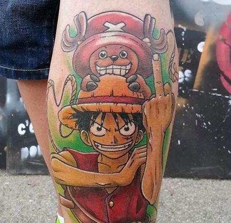 小腿路飞乔巴纹身图案