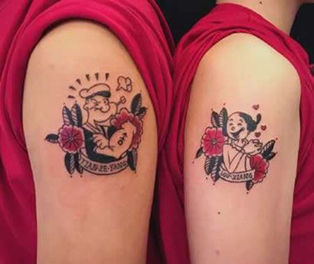 情侣大臂大力水手纹身图案