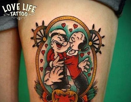 大腿大力水手纹身图案