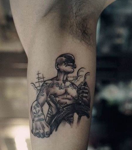 大臂内侧大力水手纹身图案