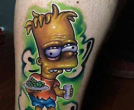 小腿创意辛普森纹身图案