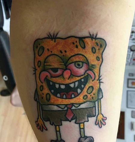 小腿海绵宝宝纹身图案