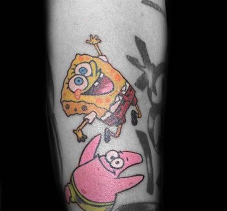 手臂海绵宝宝派大星纹身图案