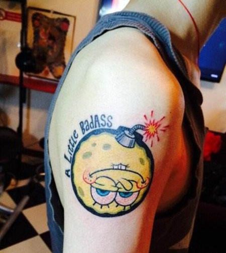 大臂地雷型海绵宝宝纹身图案