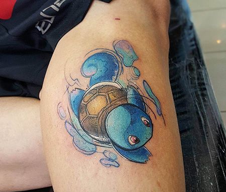 小腿神奇宝贝杰尼龟纹身图片