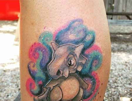 小腿神奇宝贝水彩纹身图案