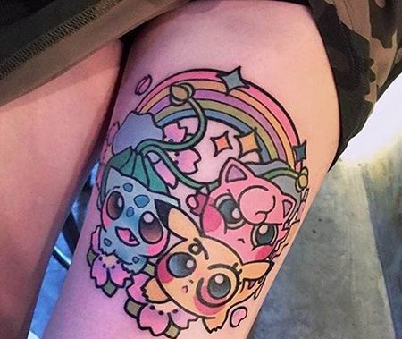 女生大腿神奇宝贝纹身图案