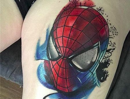 大腿个性的蜘蛛侠纹身图案