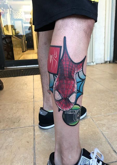 小腿蜘蛛侠纹身图案