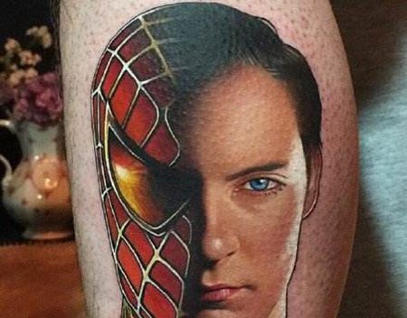 小腿蜘蛛侠脸部纹身图案