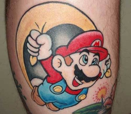 小腿马里奥纹身图案