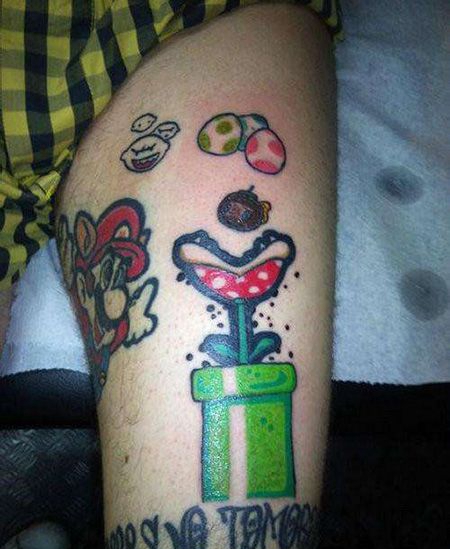 小腿马里奥纹身图片