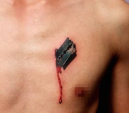 男士胸前刀片纹身图案