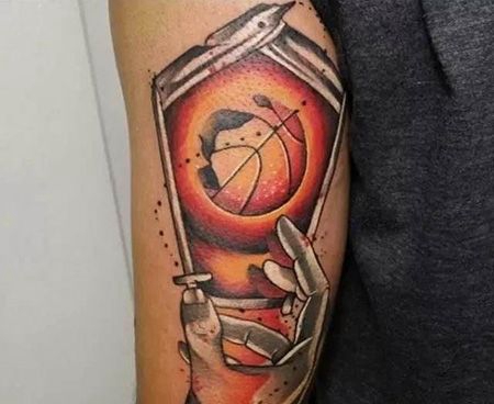 大臂创意篮球纹身图片