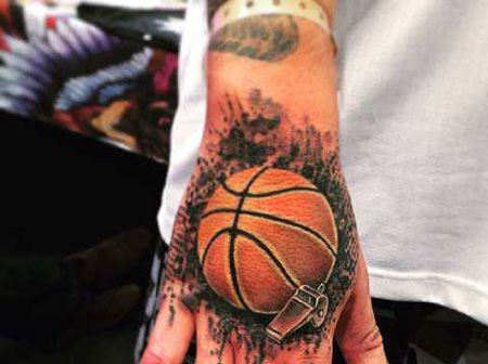 手背篮球哨子纹身图案