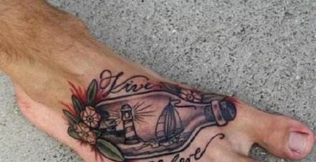 脚背漂流瓶纹身图案