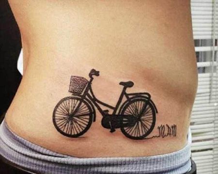 侧腰自行车纹身图案