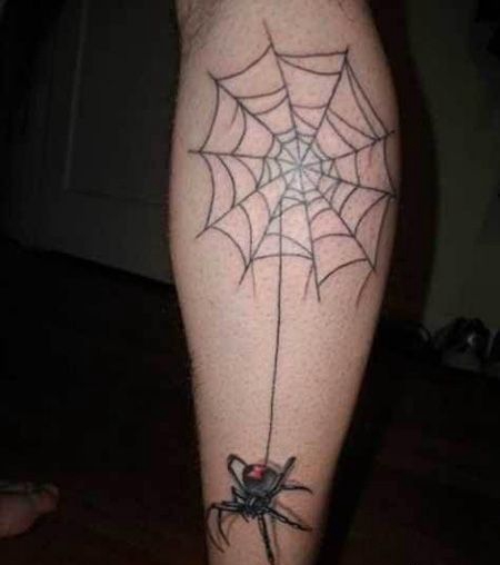 小腿蜘蛛网和蜘蛛纹身图片