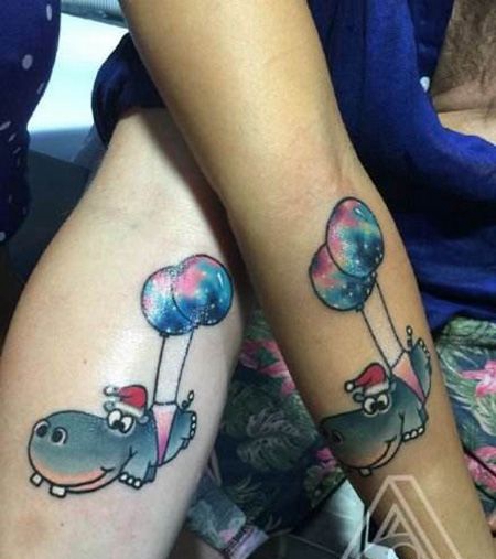 情侣手臂河马气球纹身图案