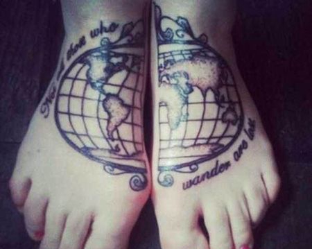 脚背地球纹身图案