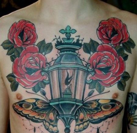 胸前路灯纹身图案