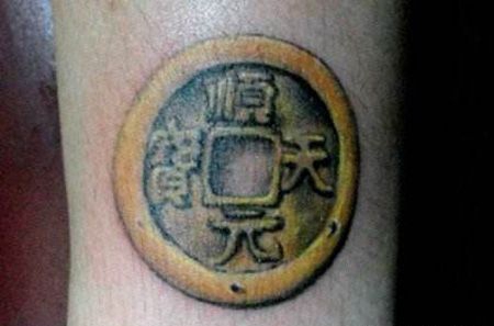 手腕铜钱纹身图案