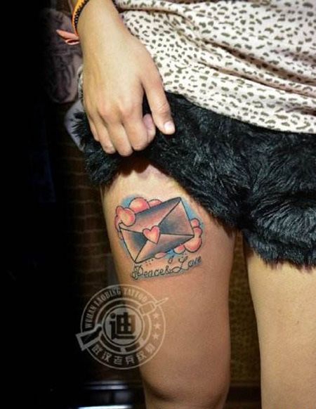 大腿信封纹身图案