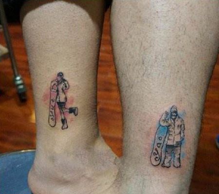 情侣脚踝滑板纹身图案