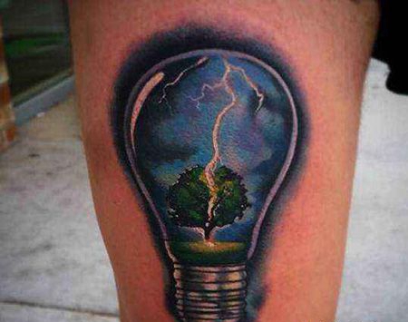 大腿有创意的灯泡纹身图案