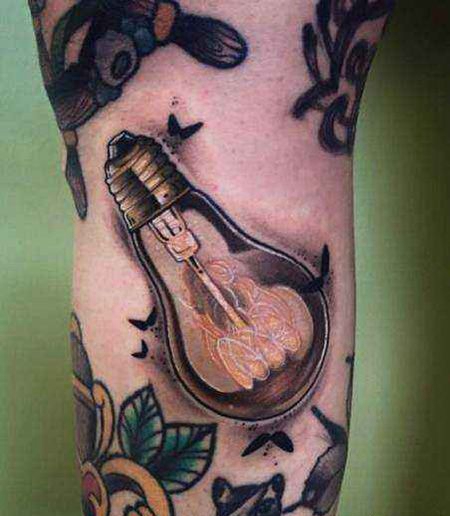 大臂个性的灯泡纹身图案