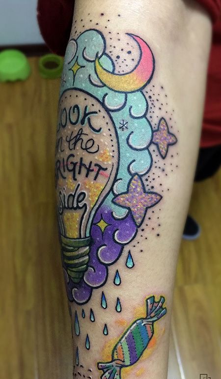 手臂卡通电灯泡纹身图案