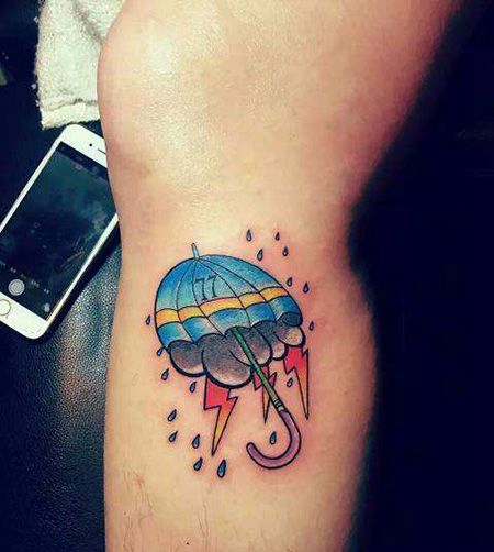 小腿雨伞闪电纹身图案