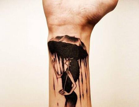 手腕抽象雨伞女人纹身图案