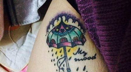 大腿性感的雨伞纹身图案