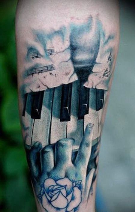手臂冷色钢琴纹身图案