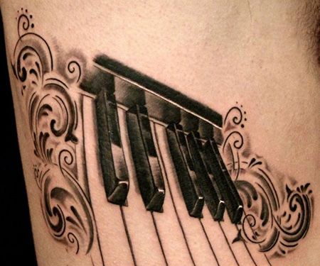 侧腰钢琴纹身图案