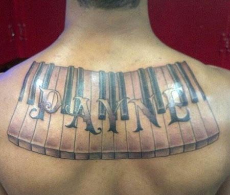 背部钢琴键盘纹身图案