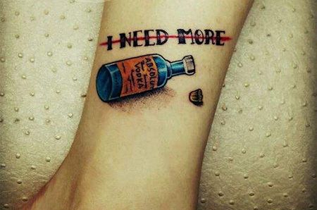 脚踝蓝色酒瓶纹身图案