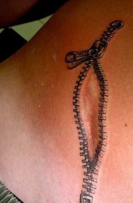 腹部疤痕拉链纹身图案