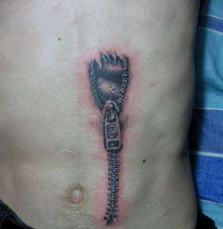 腹部创意拉链纹身图案