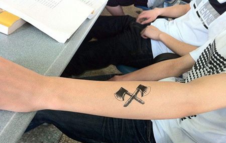 手臂两把斧头纹身图案