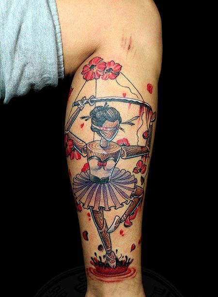 小腿芭蕾木偶纹身图案
